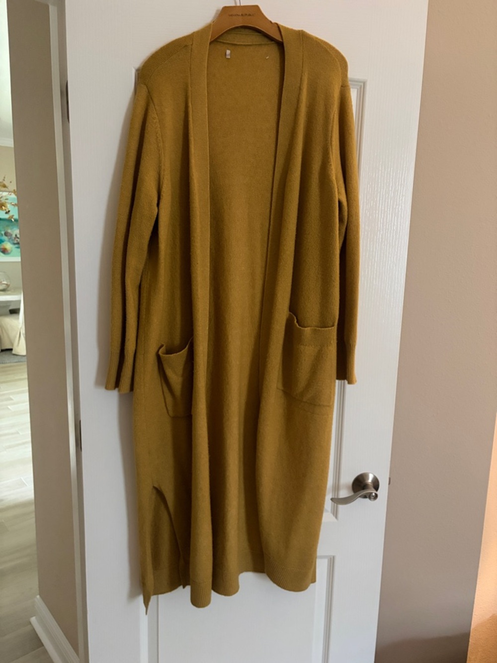 LOFT Long Open-Front Cardigan Sweater - Mustard Yellow